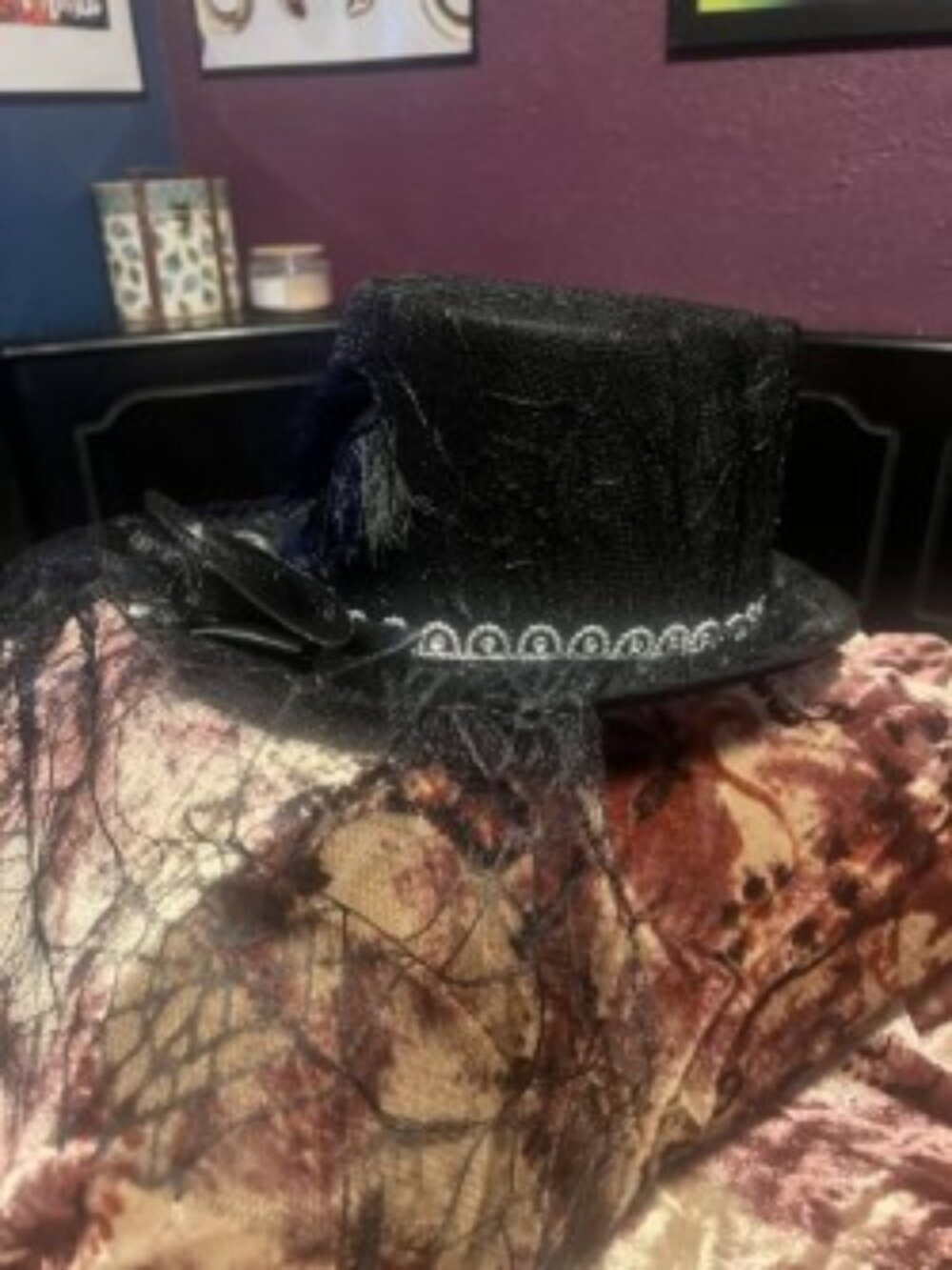 Women's Halloween Spiderweb & Feather Top Hat | Stevie Nicks Inspired